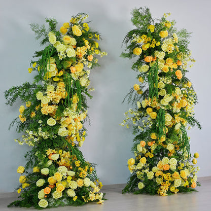 DWD219 2.1m & 2.3m Horn Floral Arches | Yellow-Green Artificial Flower Entrance Decor