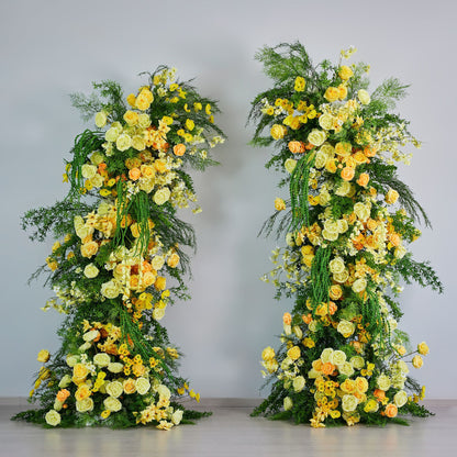 DWD219 2.1m & 2.3m Horn Floral Arches | Yellow-Green Artificial Flower Entrance Decor