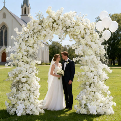 DWD222 2m Wide × 2.4m Tall White Rose Cherry-blossoms Babybreath Floral Wedding Arch | Full Bloom Ceremony Backdrop Decor