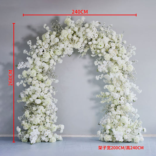 DWD222 2m Wide × 2.4m Tall White Rose Cherry-blossoms Babybreath Floral Wedding Arch | Full Bloom Ceremony Backdrop Decor