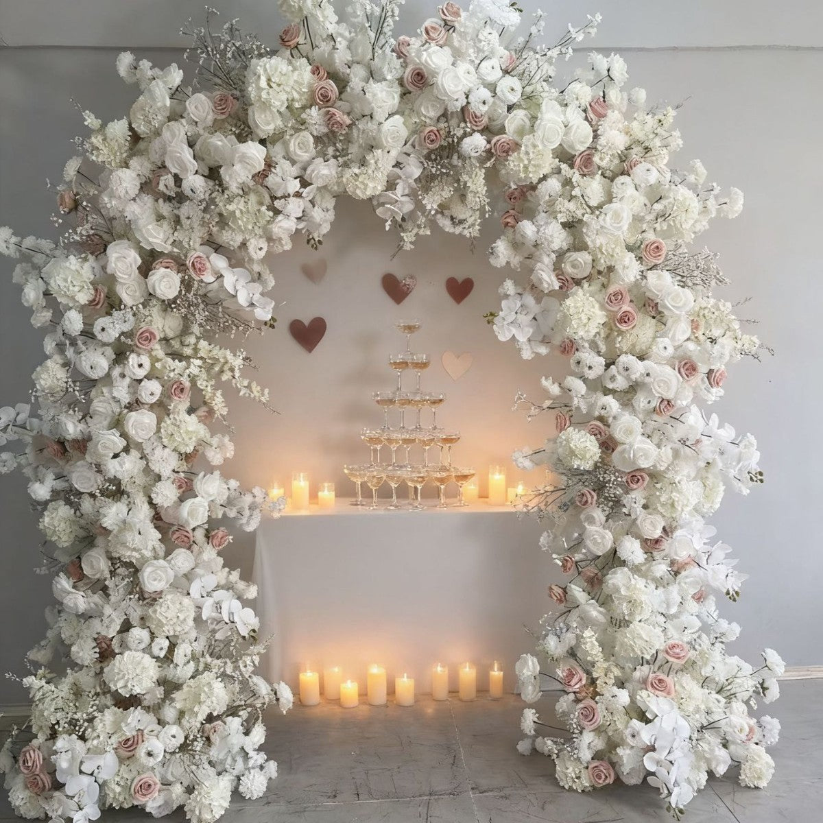 DWD223 2m Wide × 2.4m Tall Blush & White Floral Wedding Arch | Romantic Ceremony Backdrop Decor