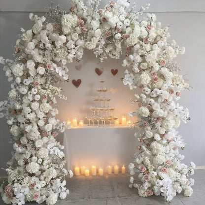 DWD223 2m Wide × 2.4m Tall Blush & White Floral Wedding Arch | Romantic Ceremony Backdrop Decor