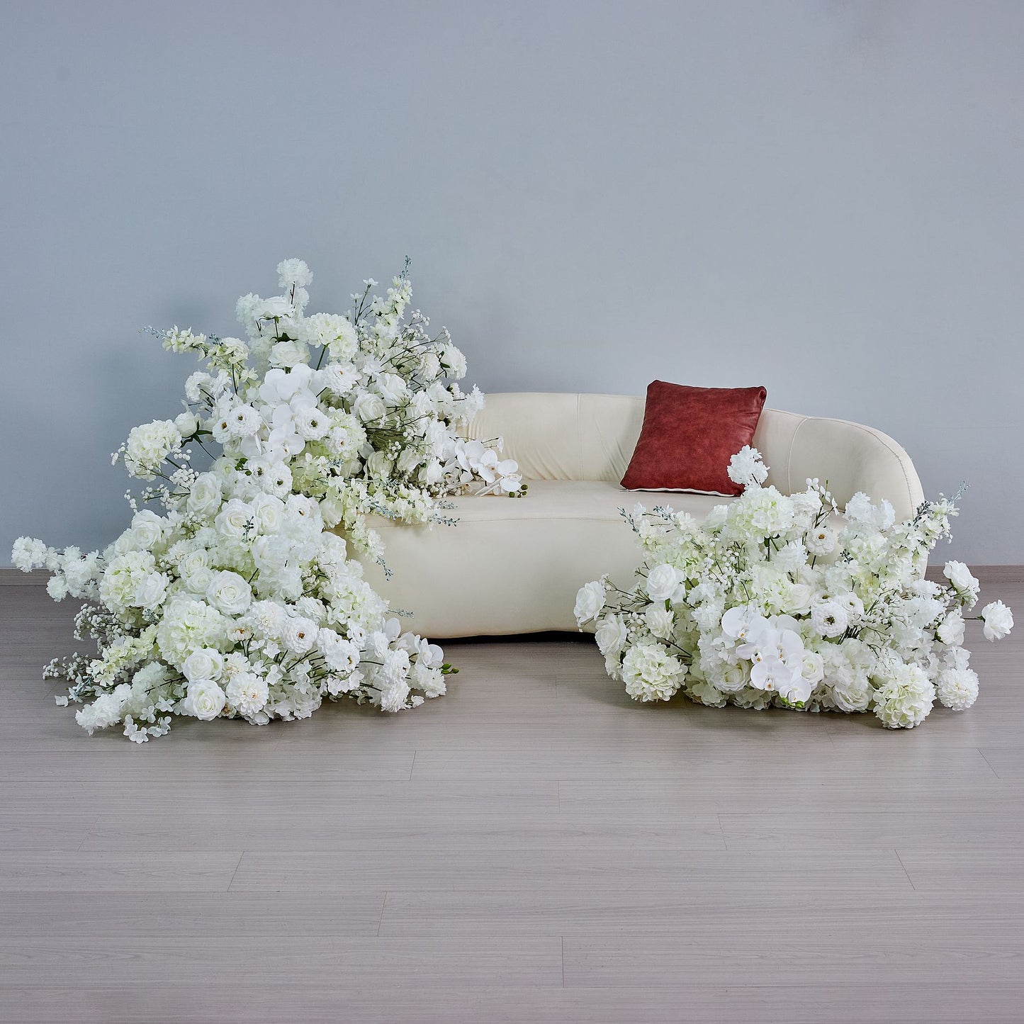 DWD225 200x80cm & 80cm White Cherry Blossom Larkspur Flower Runners | Wedding Table & Floor Floral Decor