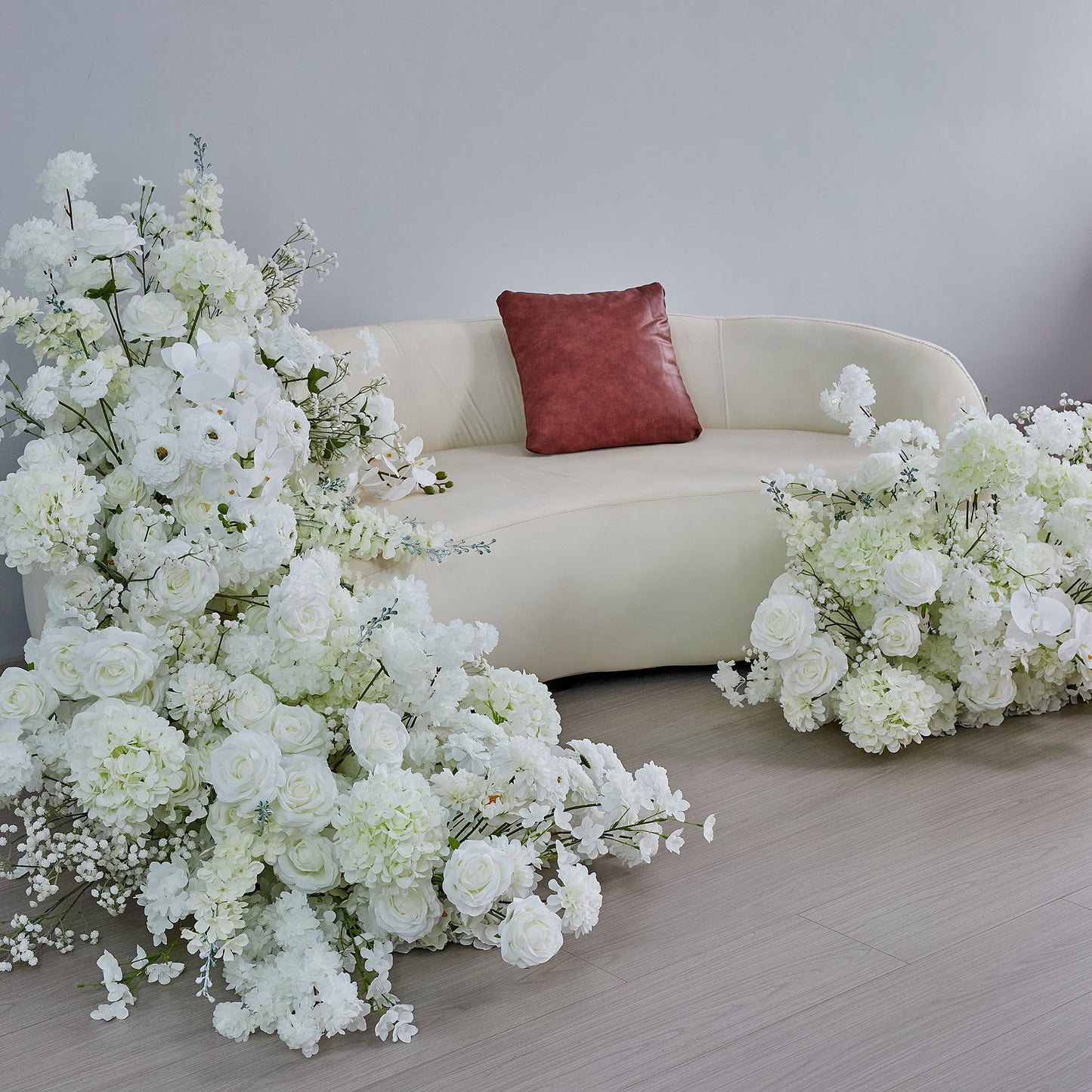 DWD225 200x80cm & 80cm White Cherry Blossom Larkspur Flower Runners | Wedding Table & Floor Floral Decor