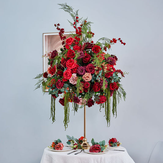 DWD230 Burgundy Wedding Centerpiece 70cm Tall - Red Floral Table Arrangement for Reception Decor (Reusable)