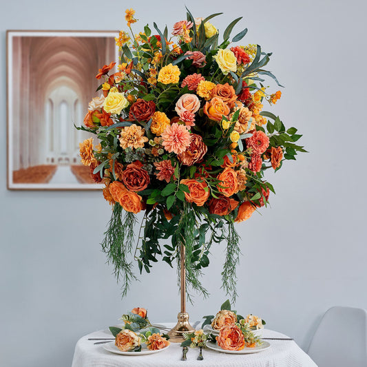 DWD231 Autumn Orange Wedding Centerpiece 70cm Tall - Floral Table Arrangement for Reception/Event Decor (Reusable)