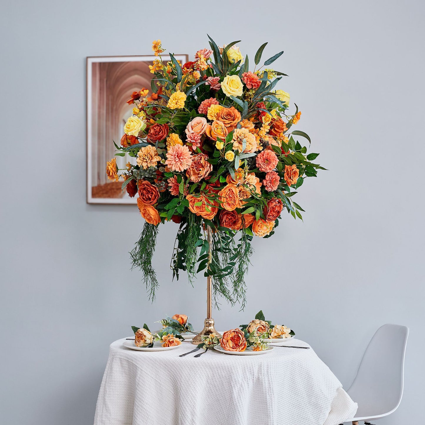 DWD231 Autumn Orange Wedding Centerpiece 70cm Tall - Floral Table Arrangement for Reception/Event Decor (Reusable)