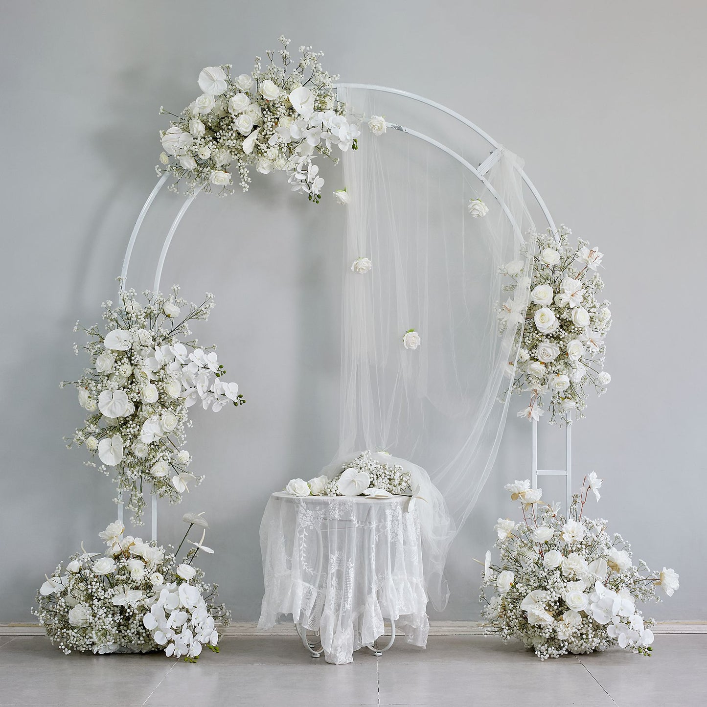 DWD232 White Baby's Breath Floral Arch Set - Wedding Backdrop Decor Kit for Ceremony/Reception