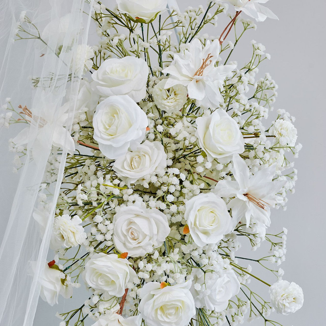 DWD232 White Baby's Breath Floral Arch Set - Wedding Backdrop Decor Kit for Ceremony/Reception