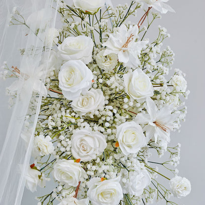 DWD232 White Baby's Breath Floral Arch Set - Wedding Backdrop Decor Kit for Ceremony/Reception