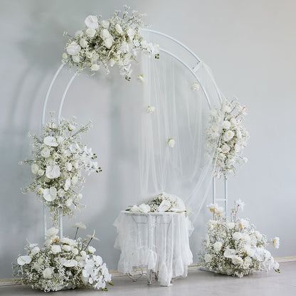 DWD232 White Baby's Breath Floral Arch Set - Wedding Backdrop Decor Kit for Ceremony/Reception
