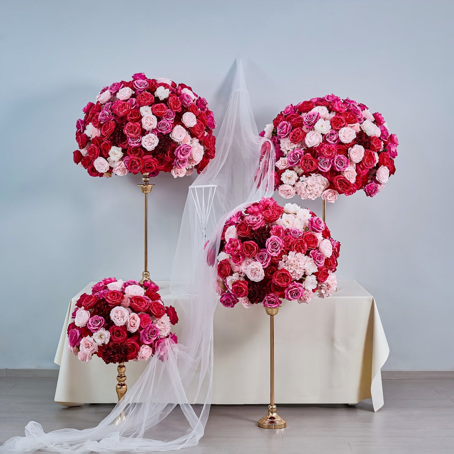 DWD233 Customizable Pink & Red Floral Ball Centerpiece Set - Wedding Table Decor (Multiple Sizes Available)