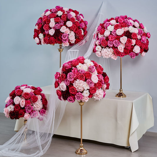DWD233 Customizable Pink & Red Floral Ball Centerpiece Set - Wedding Table Decor (Multiple Sizes Available)