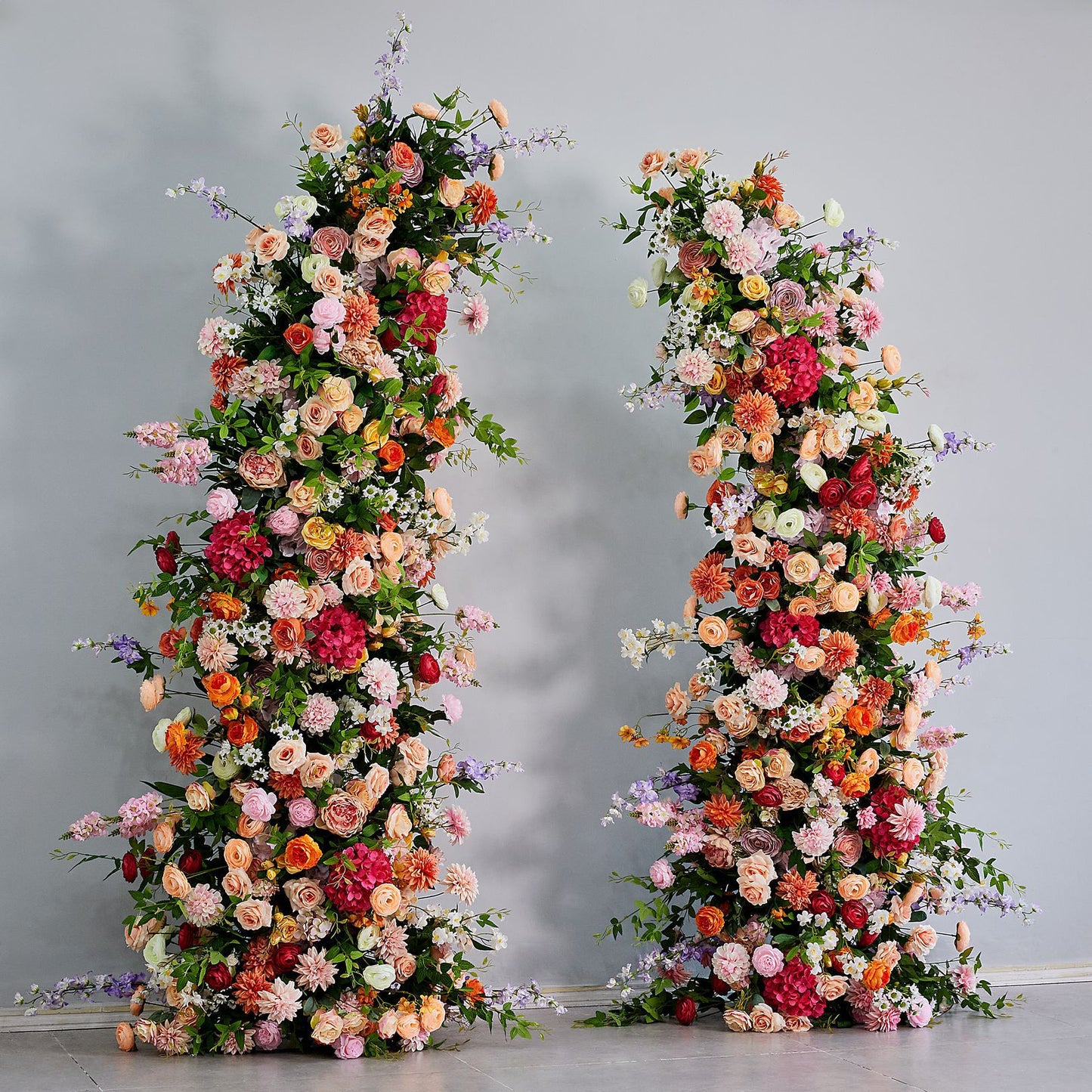 DWD235 Colorful Floral Column Stand Set Horn Arch- 210/230CM Wedding Ceremony Decor (Custom Sizes/Colors)