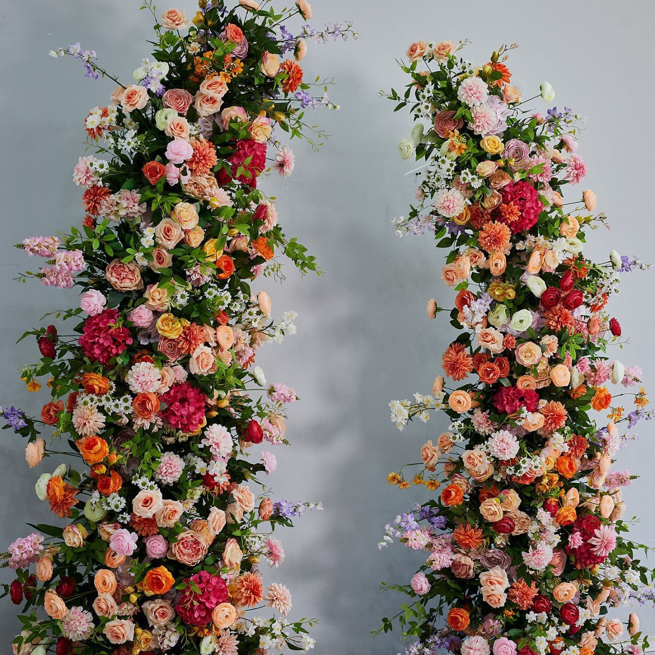 DWD235 Colorful Floral Column Stand Set Horn Arch- 210/230CM Wedding Ceremony Decor (Custom Sizes/Colors)