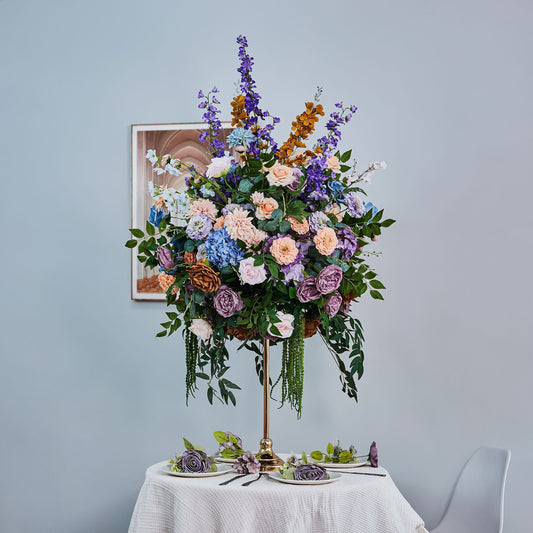 DWD237 Bohemian Blue & Purple Floral Centerpiece - 70CM Tall Wedding Table Arrangement (Diameter 60CM)