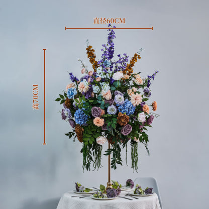 DWD237 Bohemian Blue & Purple Floral Centerpiece - 70CM Tall Wedding Table Arrangement (Diameter 60CM)