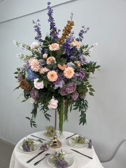 DWD237 Bohemian Blue & Purple Floral Centerpiece - 70CM Tall Wedding Table Arrangement (Diameter 60CM)