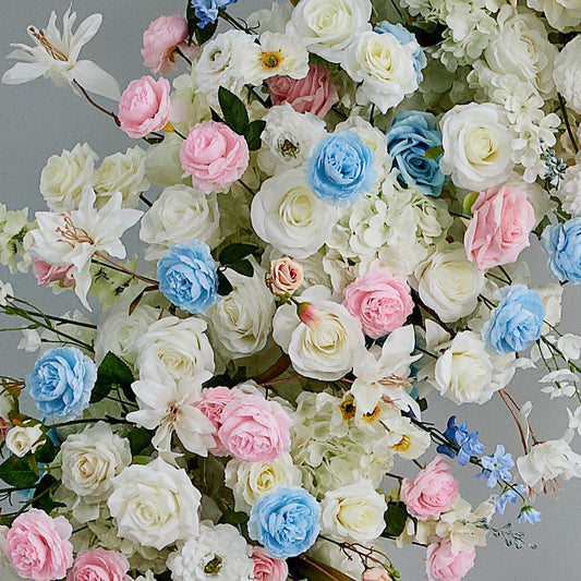 DWD238 Pastel Blue & Pink Floral Arrangement Set - Wedding Arch/Backdrop Decor Bundle