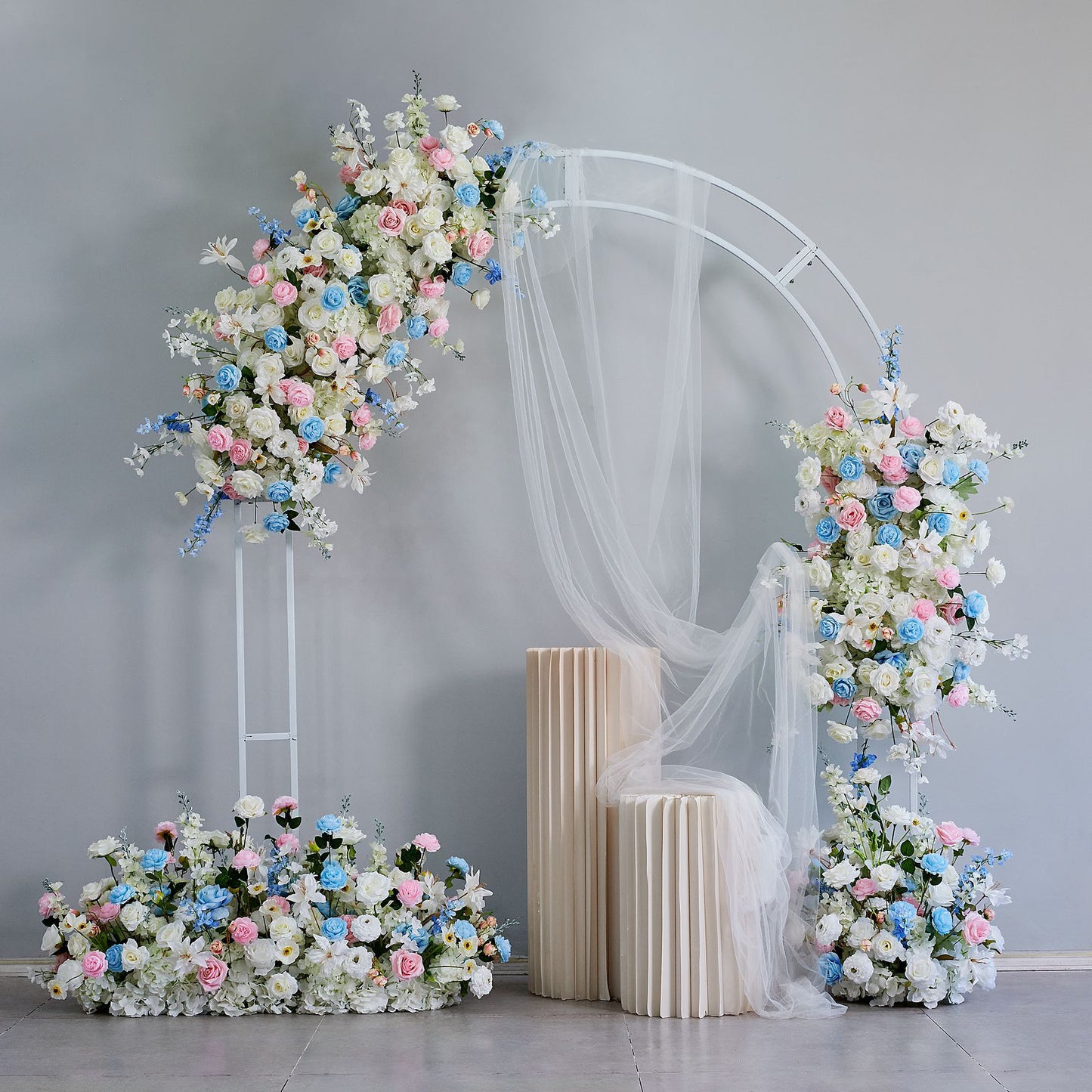 DWD238 Pastel Blue & Pink Floral Arrangement Set - Wedding Arch/Backdrop Decor Bundle