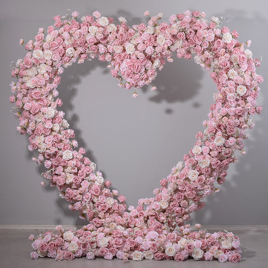 DWD051 Artificial pink flower heart arch background wedding party floral backdrop design