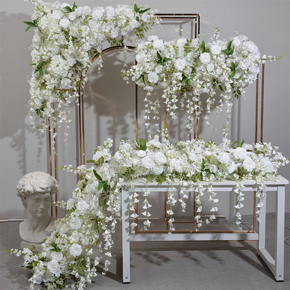 DWD058 White hanging flower runner table row decor wedding floral backdrop