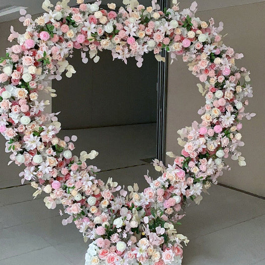 DWD063 Artificial 2m pink flowers heart arch decor backdrop wedding event floral background