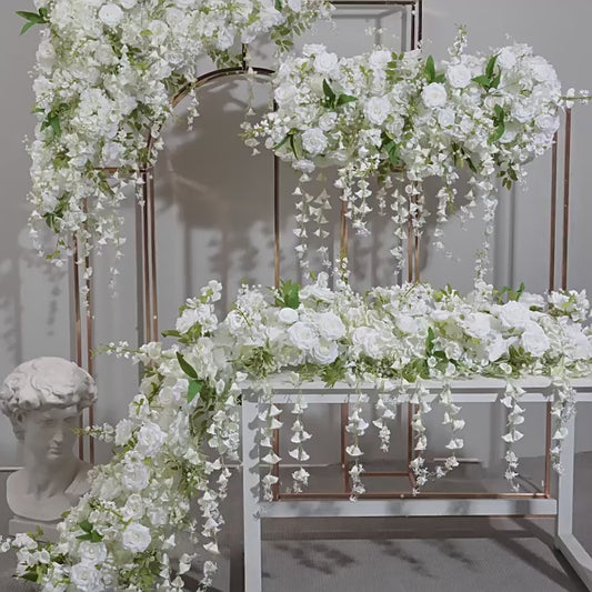 DWD058 White hanging flower runner table row decor wedding floral backdrop