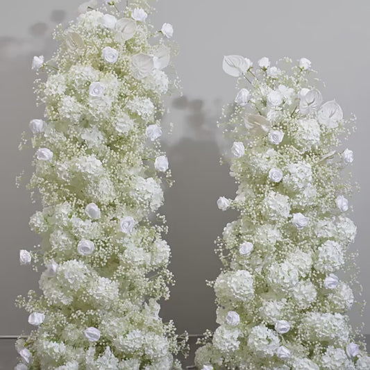 DWD057 White 2+1.6m babybreath rose hydrangea flower runner background decor wedding floral backdrop