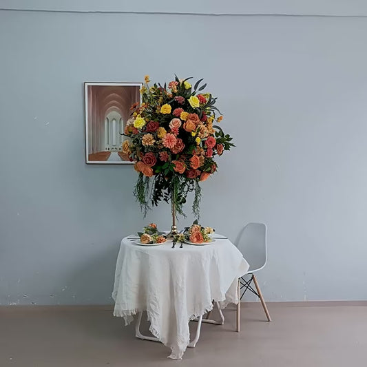 DWD231 Autumn Orange Wedding Centerpiece 70cm Tall - Floral Table Arrangement for Reception/Event Decor (Reusable)