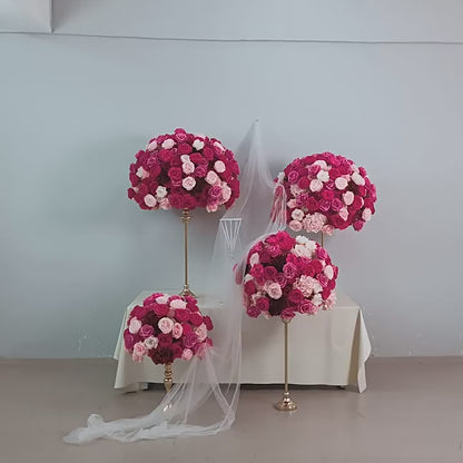 DWD233 Customizable Pink & Red Floral Ball Centerpiece Set - Wedding Table Decor (Multiple Sizes Available)