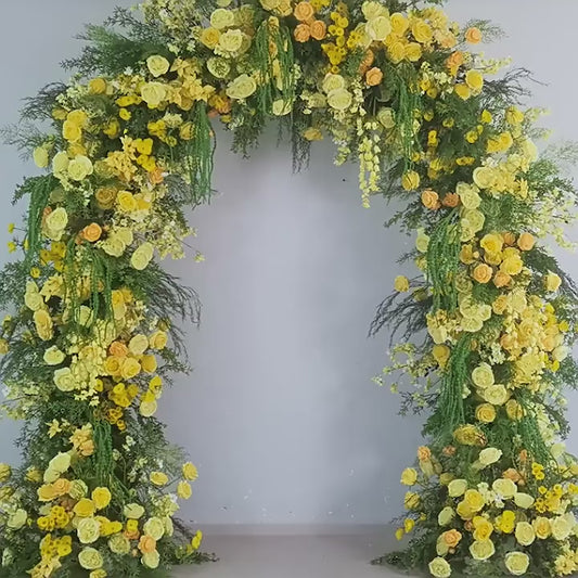 DWD218 2.6m High Yellow-Green Artificial Floral Arch | 2.4m Wide Wedding Flower Arch with 2m×2.4m Stand for Weddings & Events