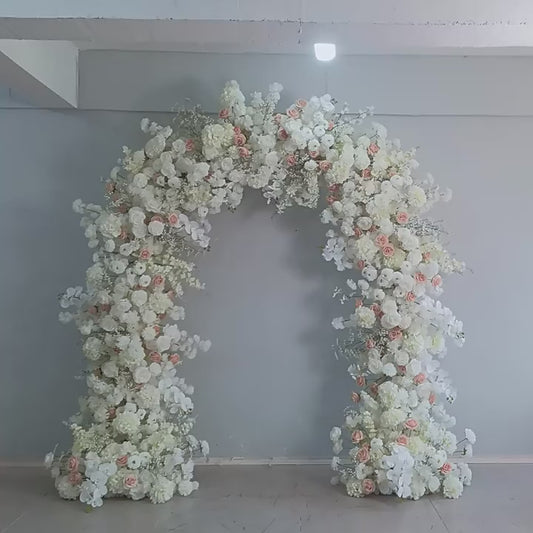 DWD223 2m Wide × 2.4m Tall Blush & White Floral Wedding Arch | Romantic Ceremony Backdrop Decor