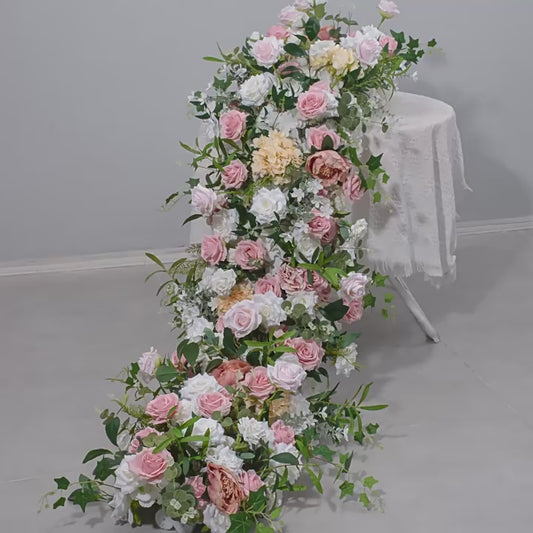 DWD177 Artificial 200*45cm pink coffee color floral table runner table row decor wedding party floral arrangement