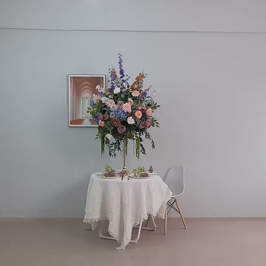 DWD237 Bohemian Blue & Purple Floral Centerpiece - 70CM Tall Wedding Table Arrangement (Diameter 60CM)
