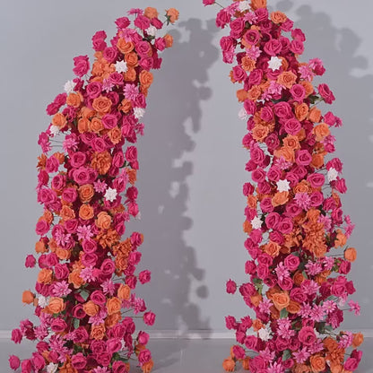 DWD191 Artificial 210+230cm hot-pink orange rose horn arch background wedding floral arrangement porch decor