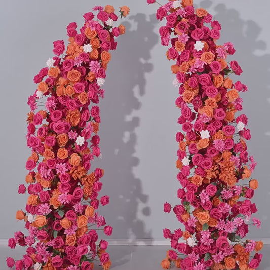 DWD191 Artificial 210+230cm hot-pink orange rose horn arch background wedding floral arrangement porch decor