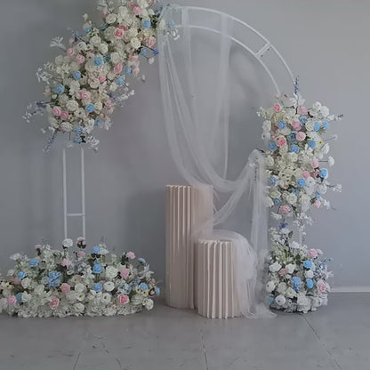 DWD238 Pastel Blue & Pink Floral Arrangement Set - Wedding Arch/Backdrop Decor Bundle