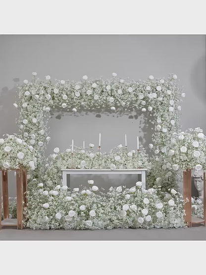 DWD168 Hot sale white babybreath rose flower arch  table decor background wedding party floral backdrop arrangement