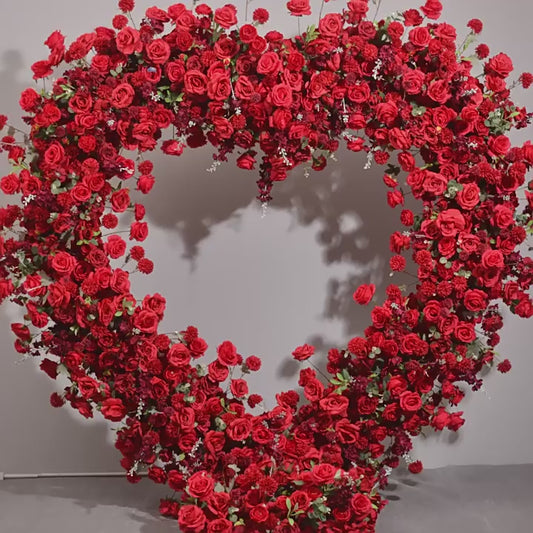 DWD052 Artificial 2m red rose hydrangea heart arch background wedding party floral backdrop arrangement