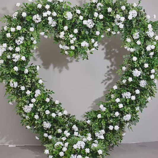 DWD054 Artificial 2.4m greenery white rose heart arch flower background wedding party floral backdrop