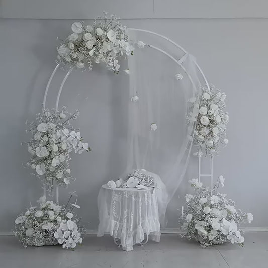 DWD232 White Baby's Breath Floral Arch Set - Wedding Backdrop Decor Kit for Ceremony/Reception