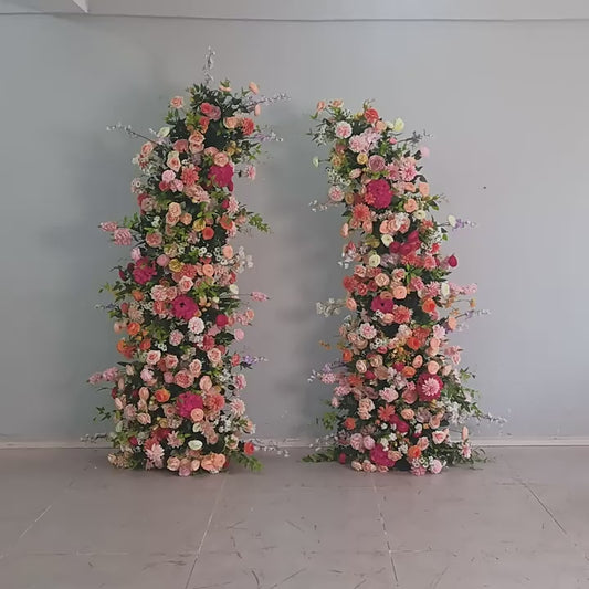 DWD235 Colorful Floral Column Stand Set Horn Arch- 210/230CM Wedding Ceremony Decor (Custom Sizes/Colors)