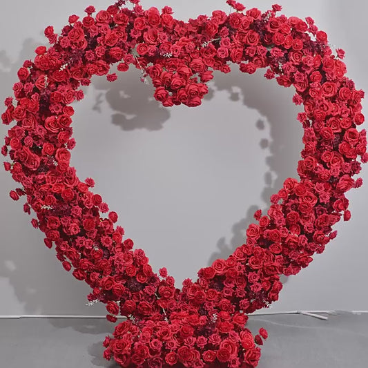 DWD061 Luxury artificial 2m red rose heart arch decor backdrop wedding event floral background arrangement